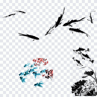 Ink wash painting Art, Ink fish, ink, leaf PNG