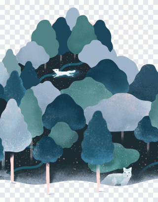 Illustration, forêt, renard, peint, main PNG