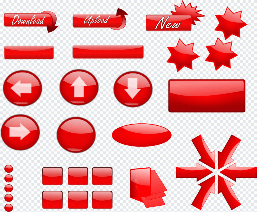 Botões, emblema, setas, vermelho, pasta PNG