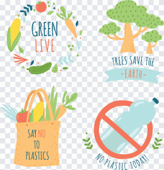 Green live, save earth, say no to plastics PNG