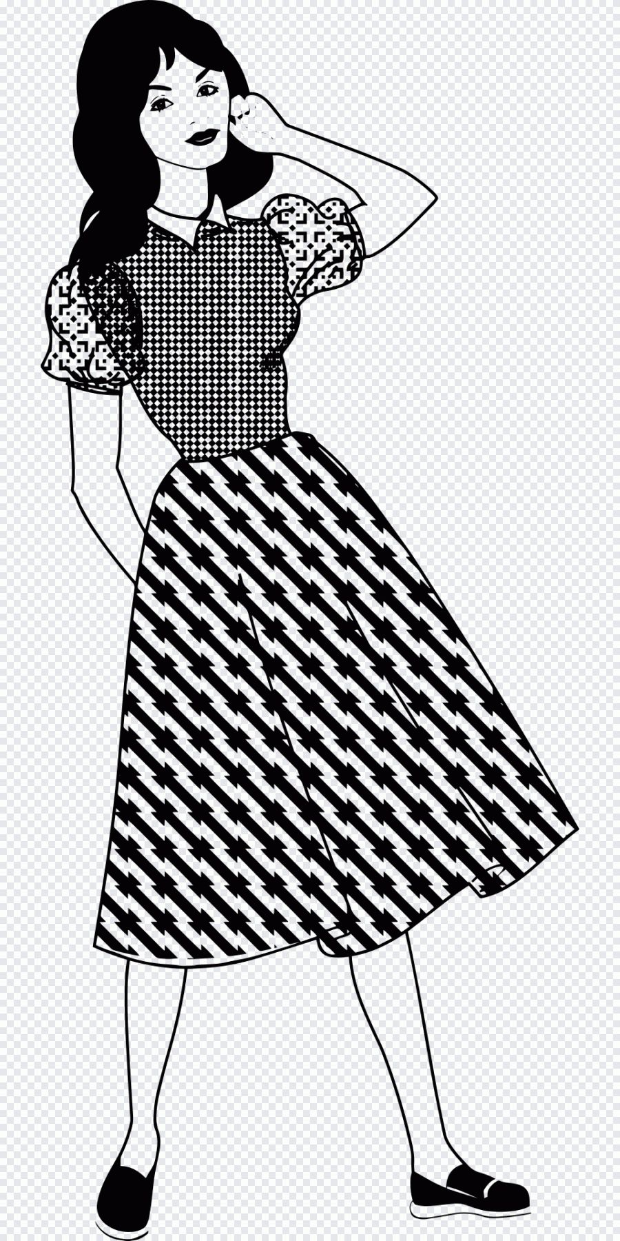Frau, Kleid, Strichzeichnung, Retro, Vintage PNG