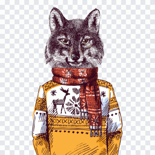 Wolf with a sweater, wolf, one, animal PNG